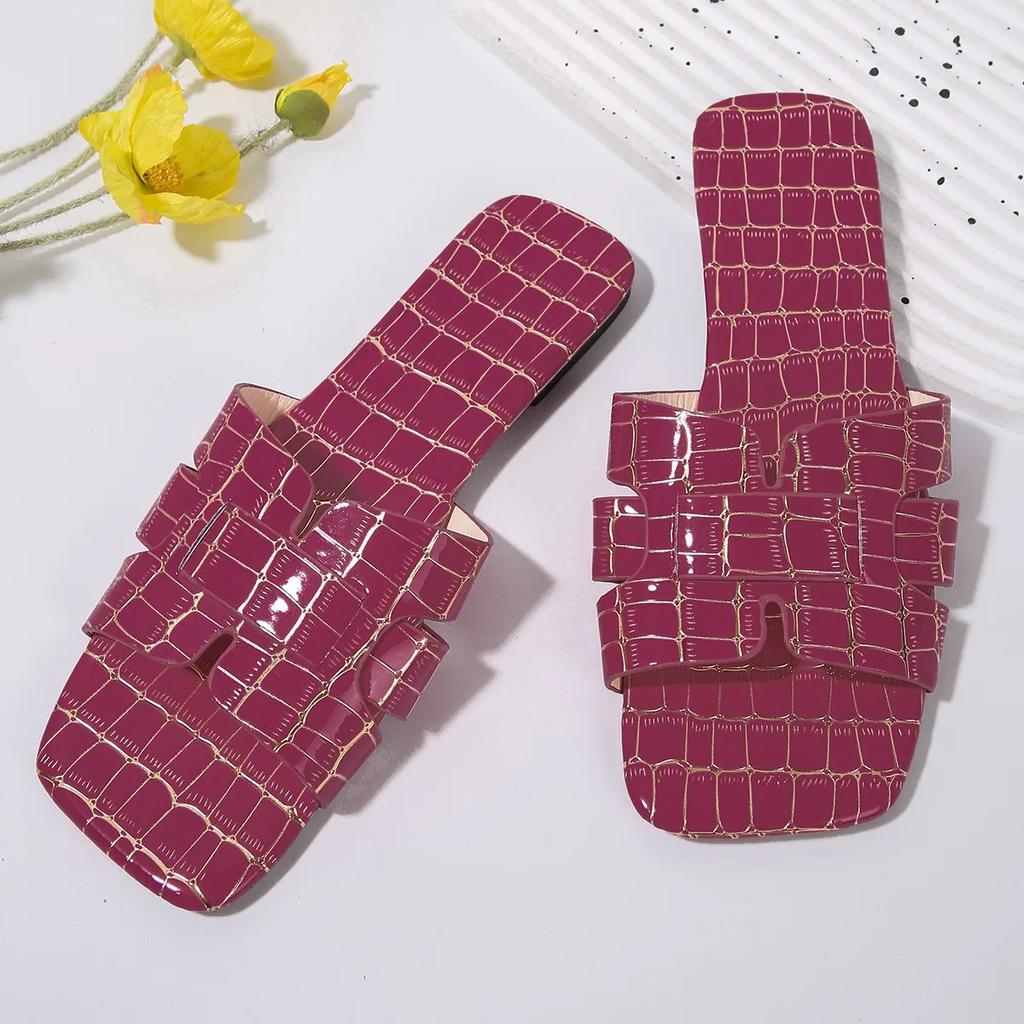 Fashion 2025 New Fashion Women's Summer Shoes Crocodile Pattern Solid Flat with Sandals Luxury Non-slip Rubber Slippers