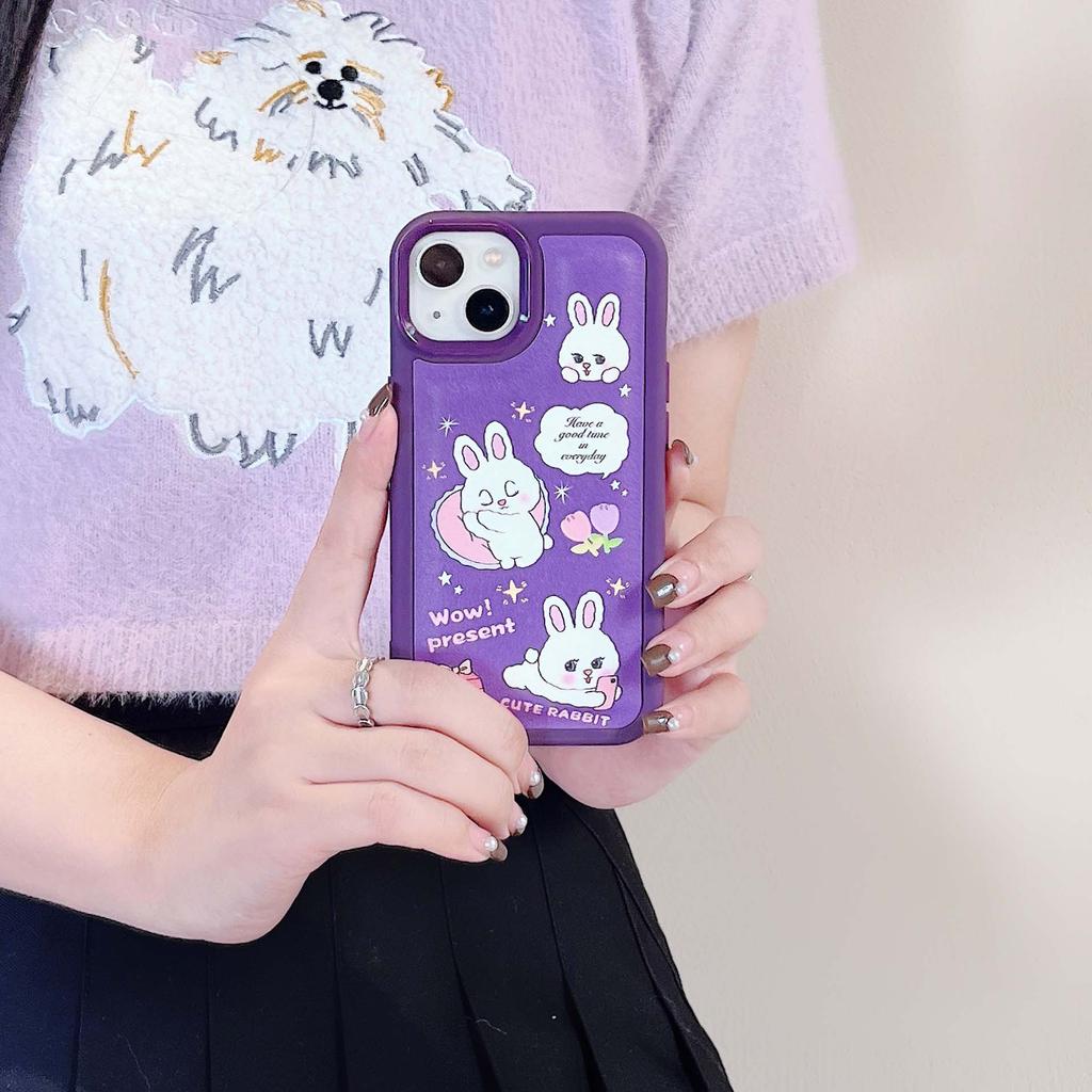 Ins Rabbit Purple Bunny Cartoon Leather Silicone Soft Cute Phone Case For Iphone 11 12 13promax 14 Pro Max Plus Xsmax X Xr Cover