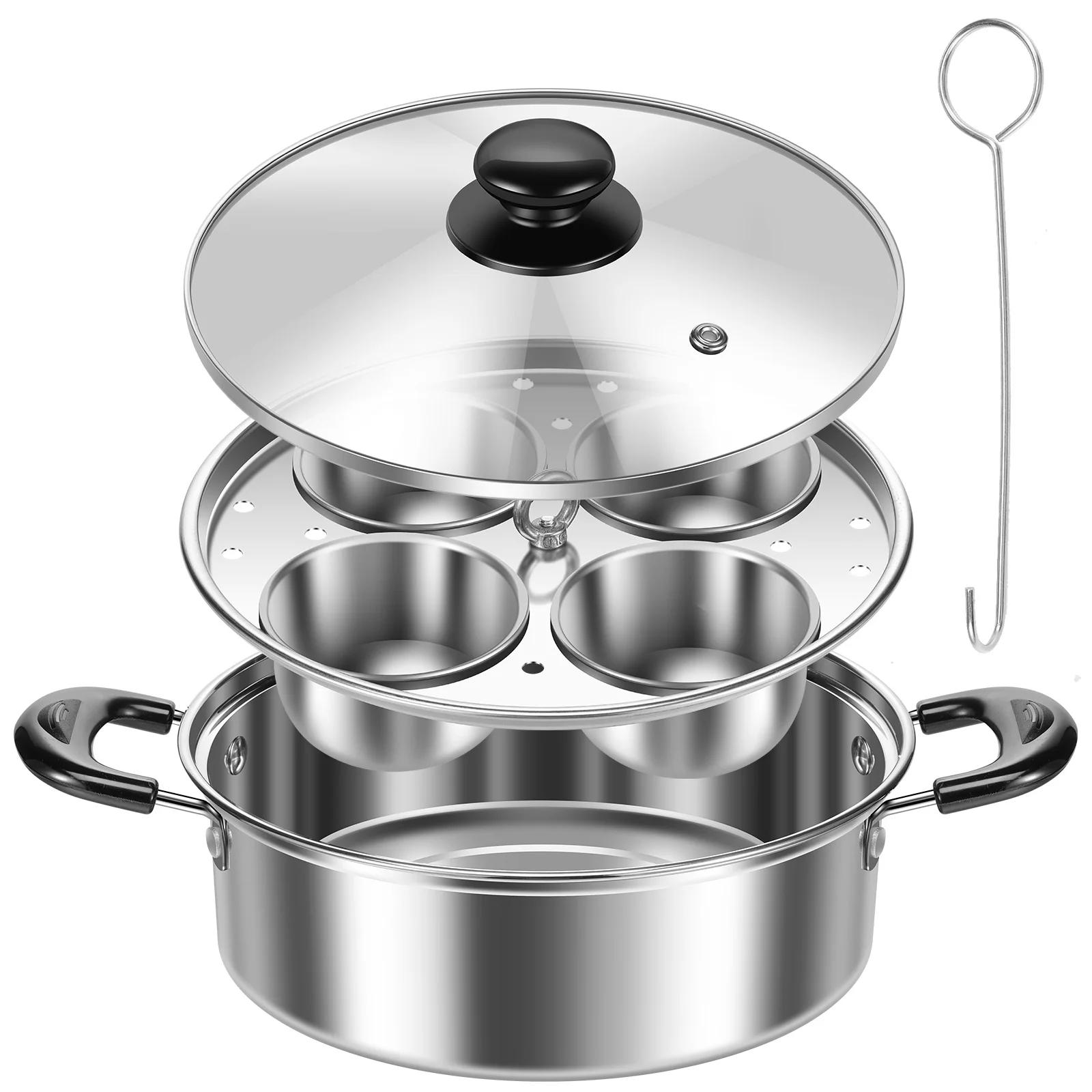 Яйцеварка из нержавеющей стали, кастрюля для приготовления яиц пашот, сковорода для варки яиц, кастрюля-яйцеварка для индукционной плиты, газовая плита серебряный