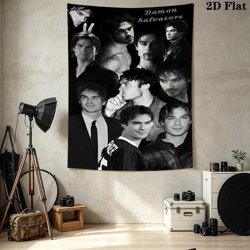 Damon Salvatore Wall Tapestry Aesthetic Wall Hanging Printed Fabric Blanket Decorative Tapestries For Bedroom Living Room Home Decor