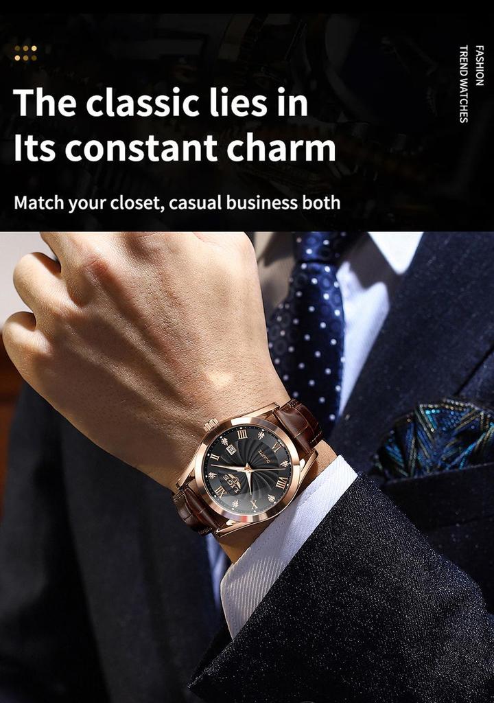Men's Fashionable Waterproof Quartz Watch with Calendar & Luminous Features