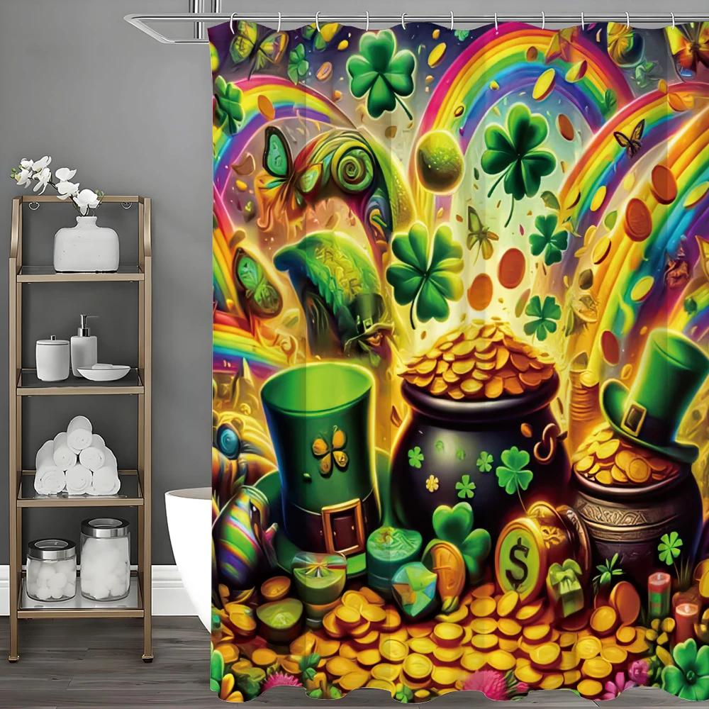 St. Patrick's Day, Irish Theme Shower Curtain, Bathroom Decorative Shower Curtain, Waterproof Shower Curtain with Hooks