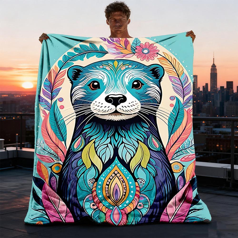 1pc Otter Mandala Art Outdoor Blanket, Soft And Comfortable Blanket, Casual Warm Outdoor Blanket, Good Birthday Gift yy251201183