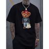 T-shirt in Cotone a Maniche Corte con Stampa Grafica di Orso Cartone Animato, Estiva Unisex, Casual, Vestibilità Larga, Abbigliamento per Uomo e Donna