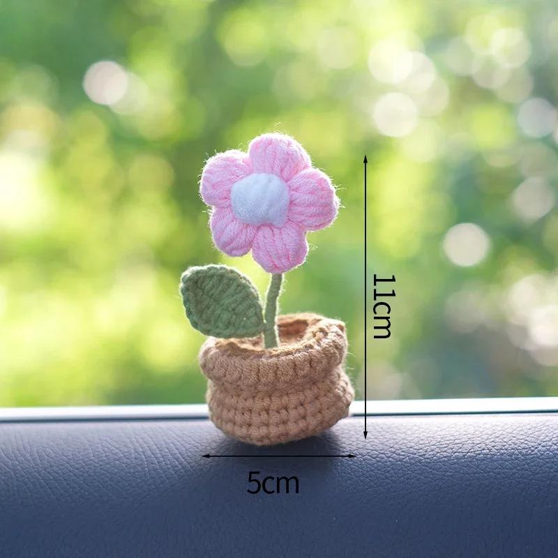 

Graduation Crochet Flower Decorative Potted Flowers Mini Hand-knitted Flower Bouquet Handwoven Simulation Gift Desktop Ornament 11X5 cm