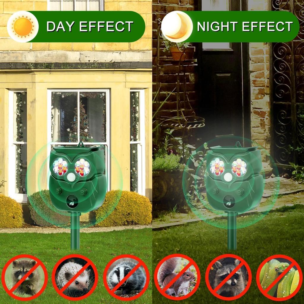 Solar Animal Repeller Ultrasonic Cat Repellent for Yard with Motion Sensor, Effective Deterrent Cats, Dogs, Deer, Raccoons, Skunks, Squirrels