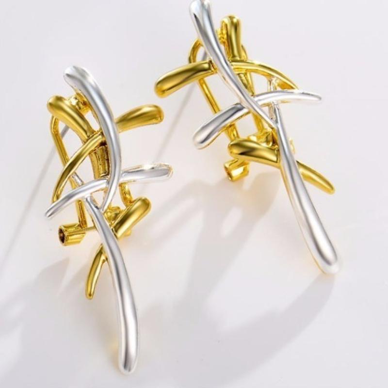 Bohemian Two Tone Cross Fireworks Necklace Ear Clips Jewelry