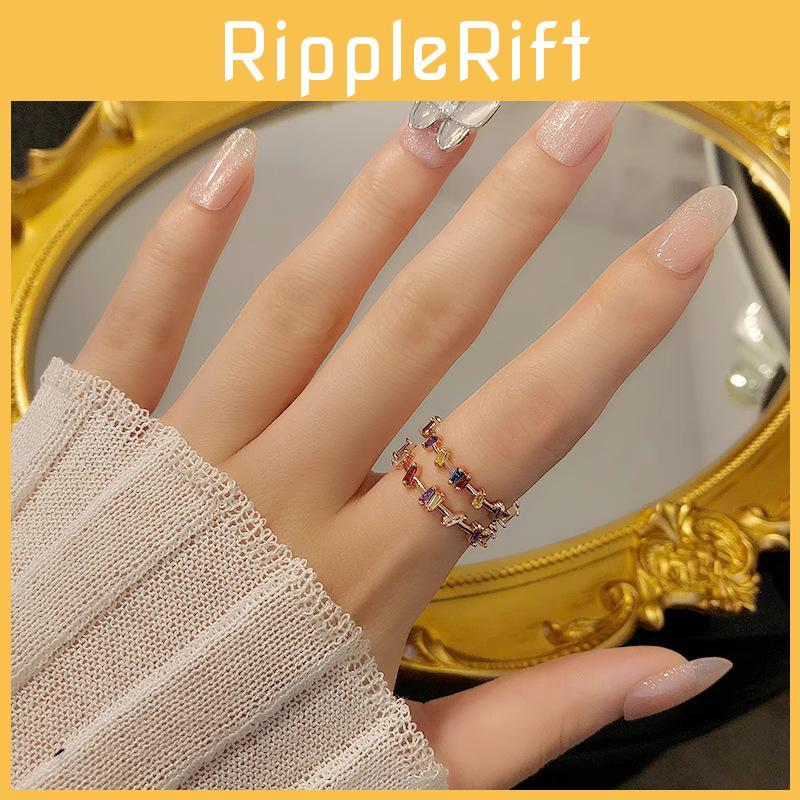 Irregular Colorful Zircon Open Adjustable Ring For Women Trendy Fashionable Style
