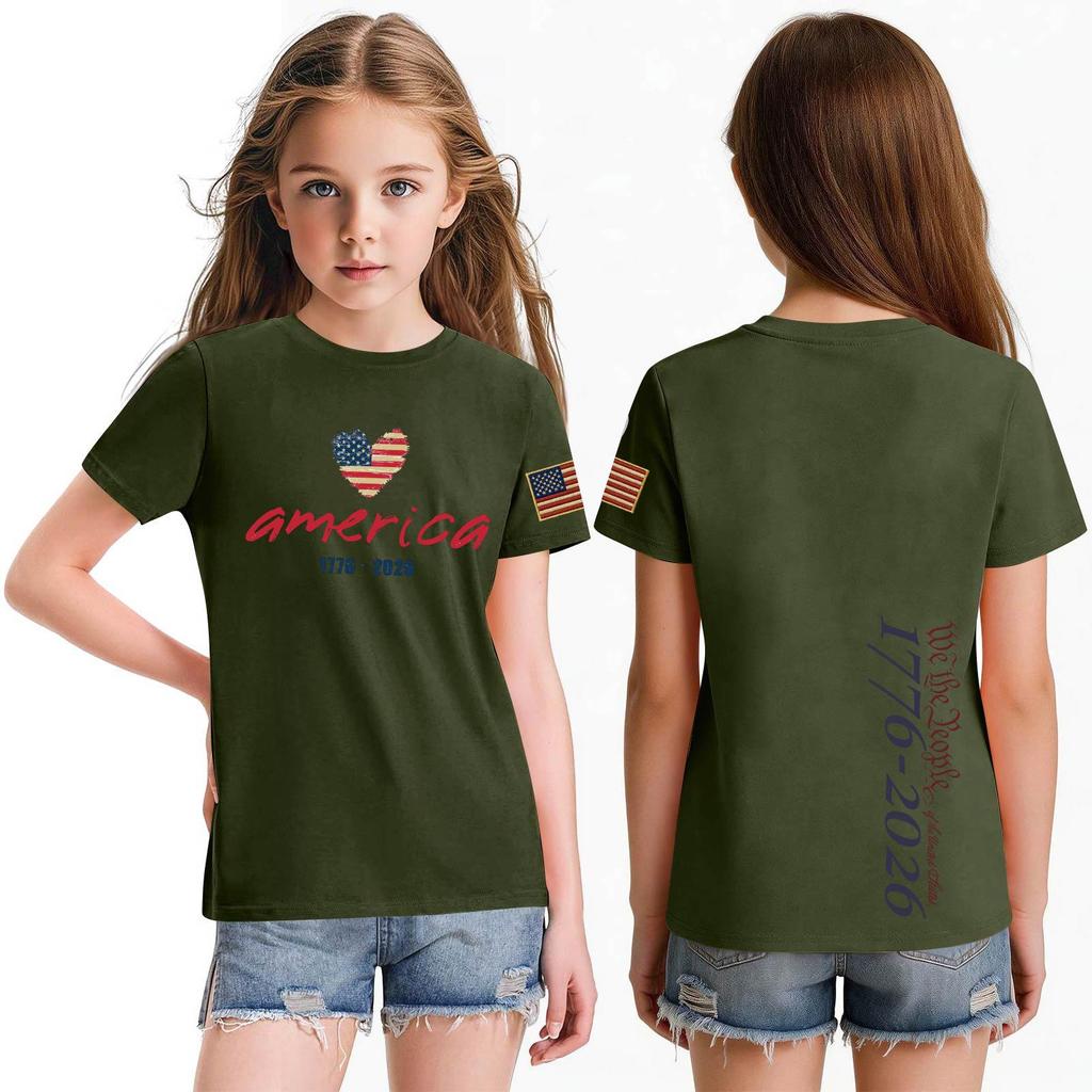 Fashionable Round Neck Short Sleeve Work Clothes Printed Tops For KID Summer Tops