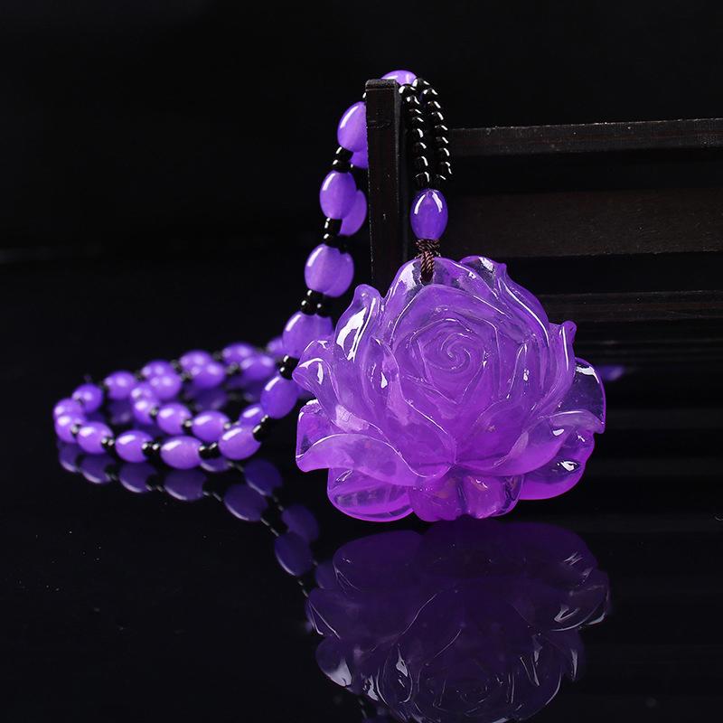 Retro Imitation Amber Necklace For Men And Women Purple Beaded Long Pendant Sweater Chain Mother'S Day Gift