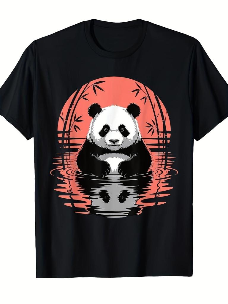Men'S And Women'S Vintage Panda Bear Graphic Tee - Featuring a Red Sunset Panda And Rayon Design, Co