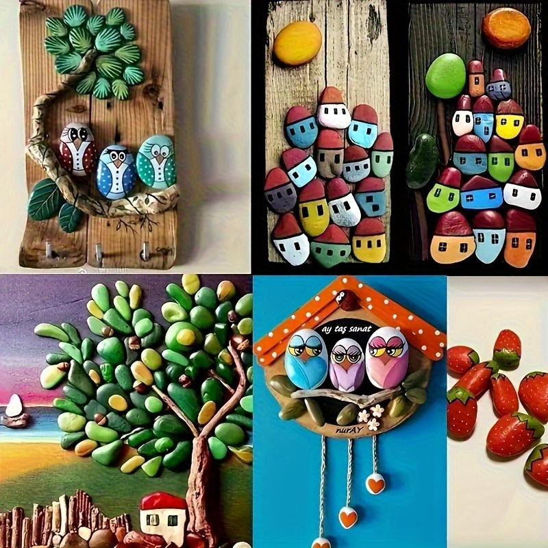 Hand-Painted DIY Flat Pebble Stones - Creative Rock Painting Kit for Artistic Crafts & Home Decor
