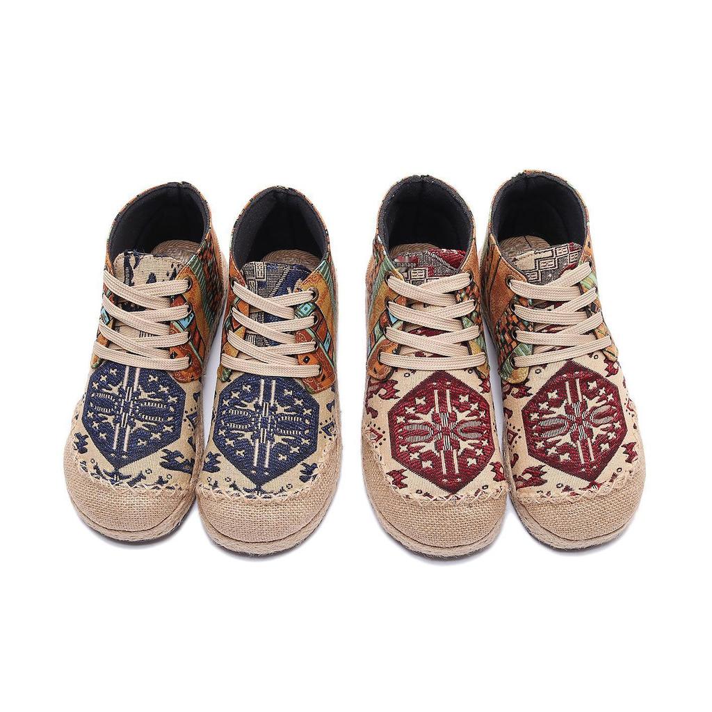 2025 Autumn/Winter Women's Ethnic-Style Embroidered Short Boots - Linen Hanfu Square Toe Design