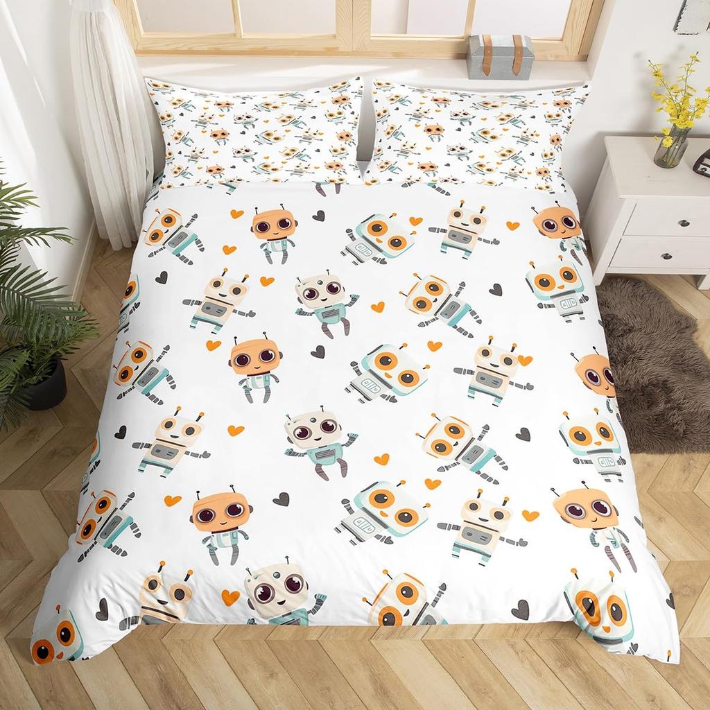 Cartoon Robot Duvet Cover Watercolor Screw Tools Bedding Set Modern Sci-Fi Robot Comforter Cover For Kids Polyester Quilt Cover