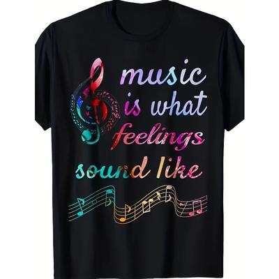 Europäische Größen Herren Musiknote & Schallwelle Grafik T-Shirt - Atmungsaktiv Lockerer Schnitt Rundhals Kurzarm