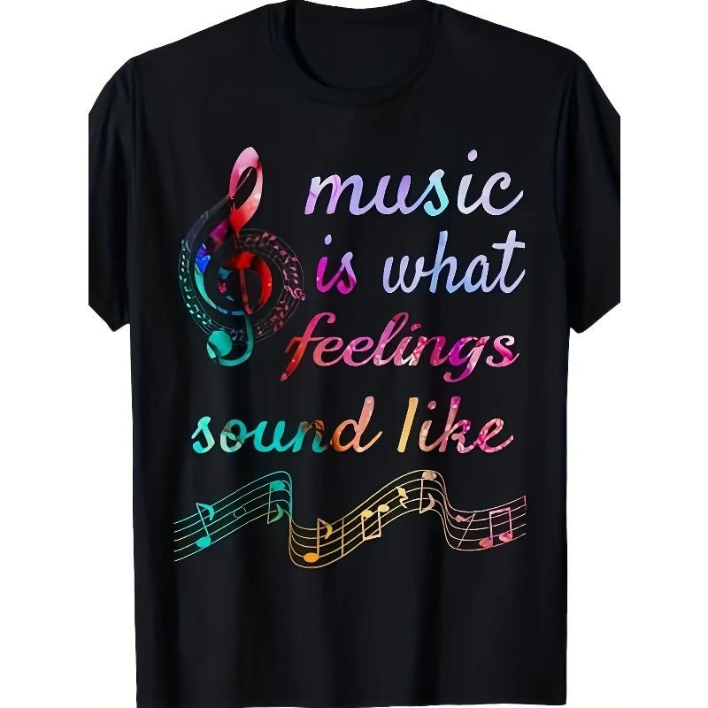 

European sizes Men s Music Note & Sound Wave Graphic T-Shirt - Breathable Loose Fit Round Neck Short Sleeve 4XL чорний