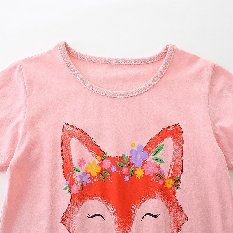 Summer New Children's T-shirt Fox Print Top Toddler Round Neck Sweatshirt