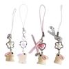 Rabbit Ribbon Phone Charm Keychain Elegant Bowknot Flower Pendant Keyring Romantics Keyring Gift for Women Girl Teen