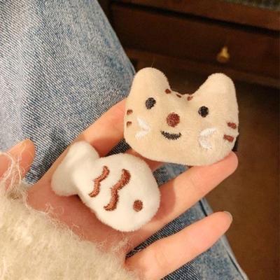 4Pcs Girl Hairpin Mini Plush Kitty Fish Design Secure Hold Hair Clip Side Bang Hair Pin Healing Style Hair Accessory