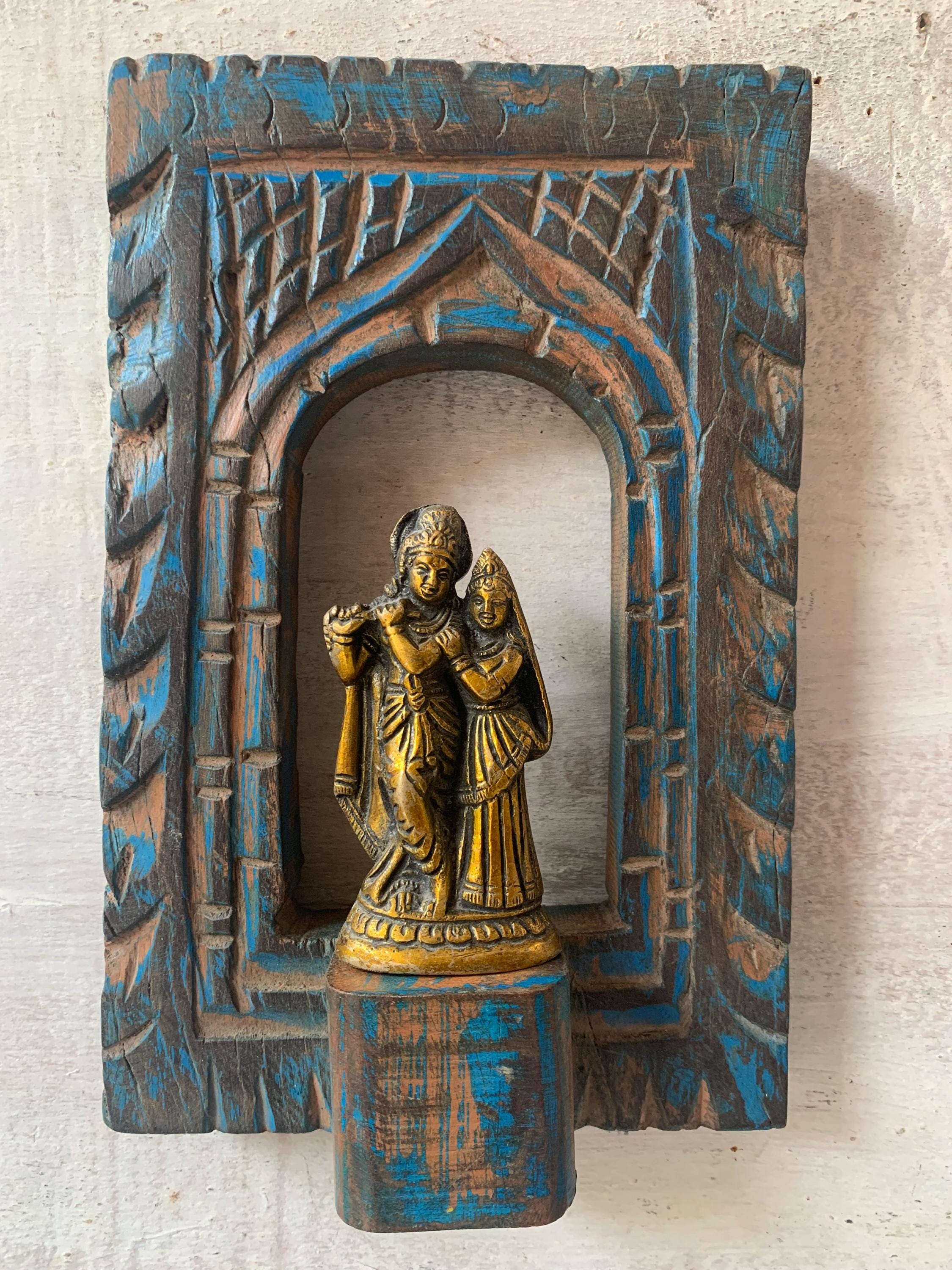 

Резная деревянная рама джарокха: Потертый синий этнический настенный декор 18” X 9” X 24” (l x w x h) разноцветный