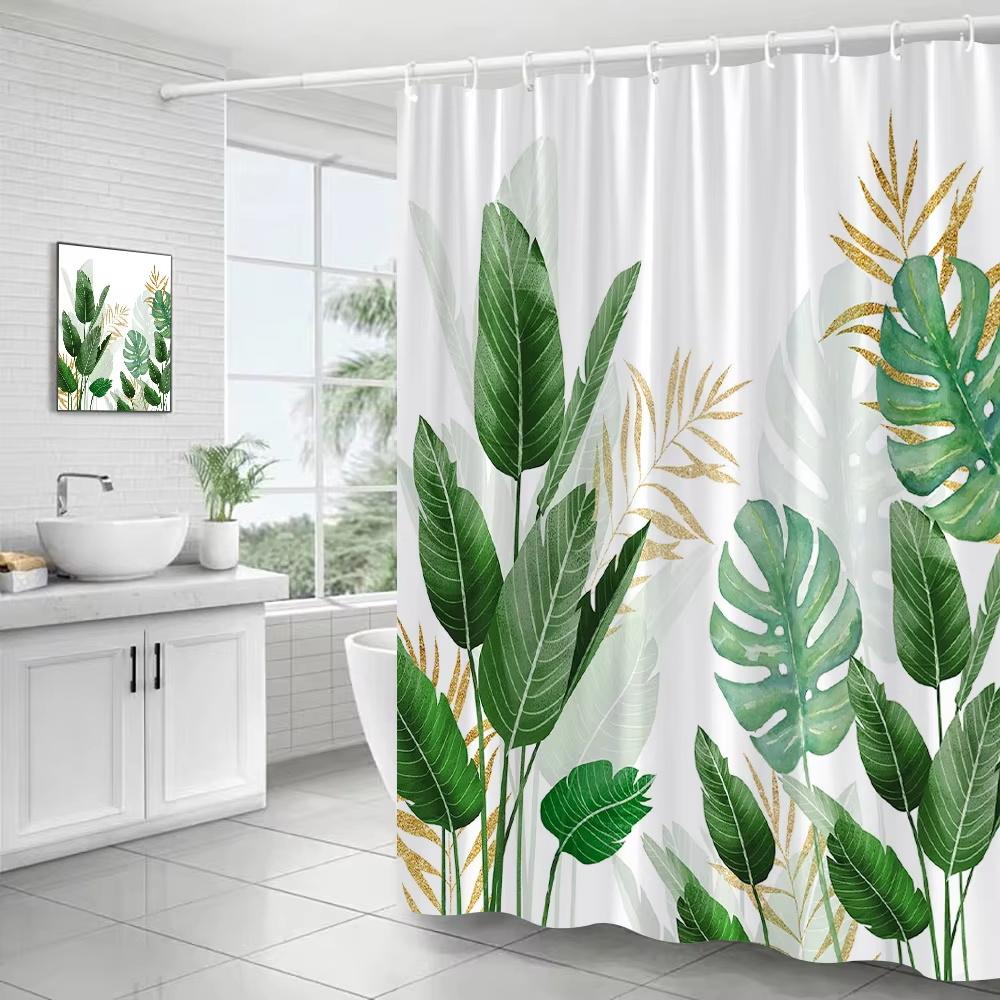 Tropical Leaves Shower Curtains Black Gold Leaves Green Leaf Botanical Jungle Palm Monstera Bathroom Curtains Bath Fabric Decor