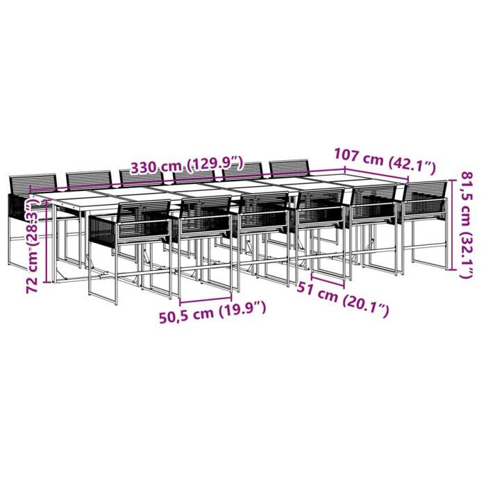 VidaXL 13 Pcs Garden Dining Set Cushions Black Wicker, Outdoor Dining Set, Dining Furniture of 3295027