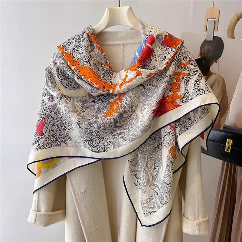 Hochwertiger doppelseitiger quadratischer Schal aus Maulbeerseide und Kaschmir, Herbst- und Winterschal, warmer Schal, Schal, Geschenk für Damen im chinesischen Stil