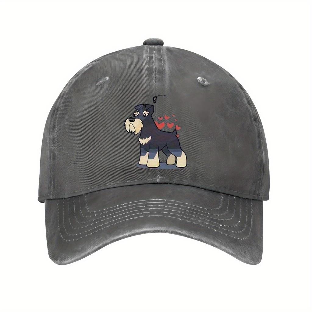 Schnauzer Dog Lover Print Baseball Cap Unisex Polyester Washed Casual Outdoor Sports Adjustable Hat