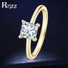 Rrjzz Prinzessschliff VVS1 CZ Labordiamant Solitärring Silber Goldfarbe Damen Verlobungsringringe für Hochzeit Feiner Schmuck