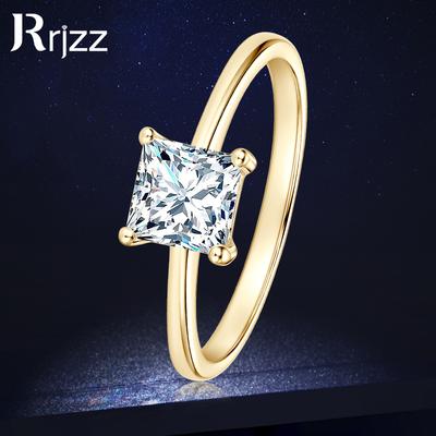 Rrjzz Prinzessschliff VVS1 CZ Labordiamant Solitärring Silber Goldfarbe Damen Verlobungsringringe für Hochzeit Feiner Schmuck