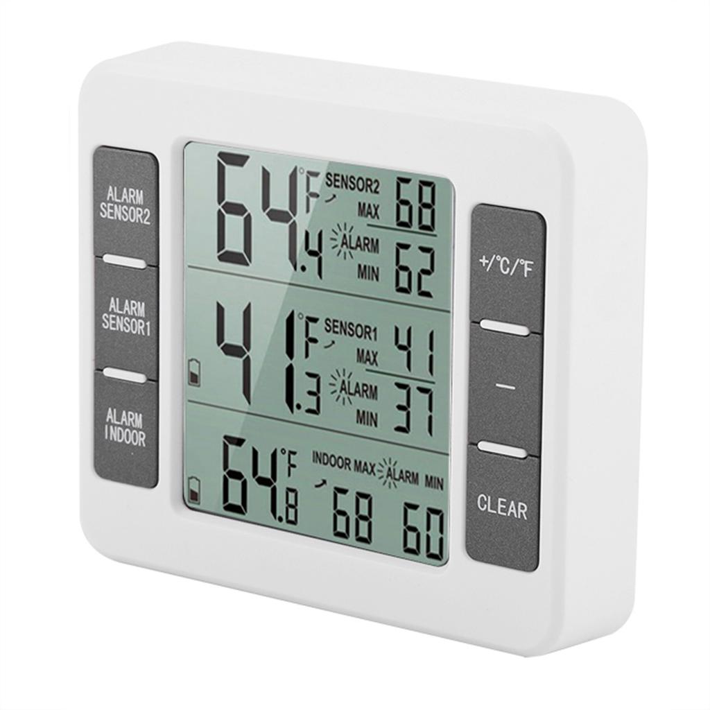 Wireless Digital Audible Alarm Refrigerator Thermometer with Maximum Display for Indoor and Outdoor Use