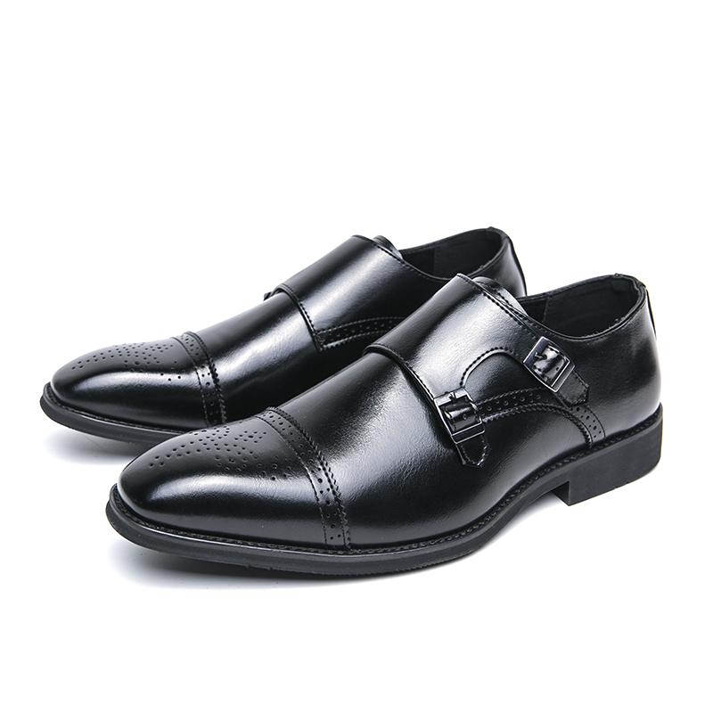Men’s Monks Loafers Dress Leather Shoes Men Black Retro Formal Shoes Tuxedo Wedding Blazers Saddle Shoes Over Sized