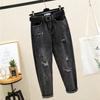 Women's High Waist Smoky Gray Ripped Jeans - Korean Style Loose Fit Harem Pants