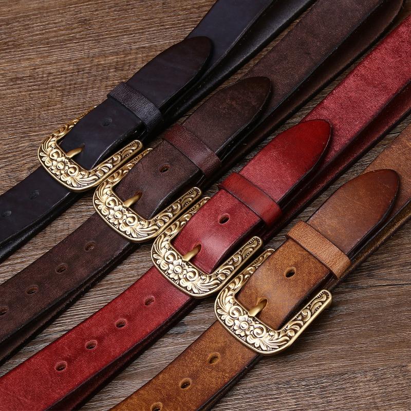 Thickened Men's First Layer Cowhide Retro Belt Copper Buckle Trendy Casual Belt
