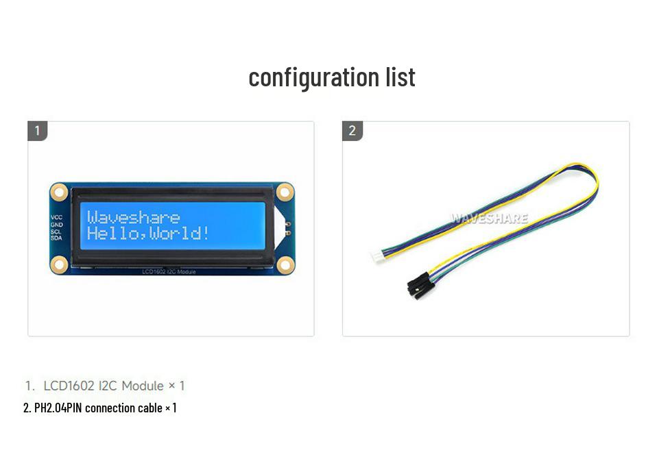 LCD1602 Blue Background White Text Backlit Display, 32 Characters, 3.3V/5V