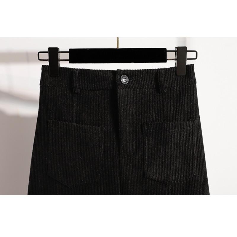 DIMANAF 2025 Plus Size Autumn Winter Women Skirts Short Corduroy Elastic Waist Trousers Oversize 5XL Black Thicken