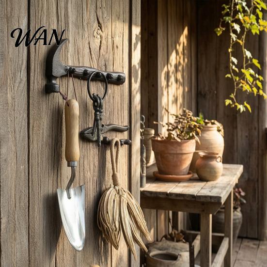 Durable Garden Hook Wrench Hammer Cast Iron Metal Wall Hook, Rustic Vintage Mounted Patio Coat Rack, Multi-functional Garage Tools Key Holder