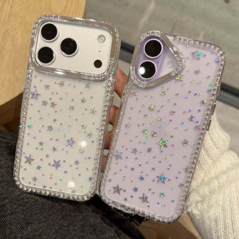 Luxury Diamond Camera Shiny Glitter Phone Case for IPhone 17 16 15 14 13 12 11 Pro Max Transparent Sparkling Stars Sequin Cover