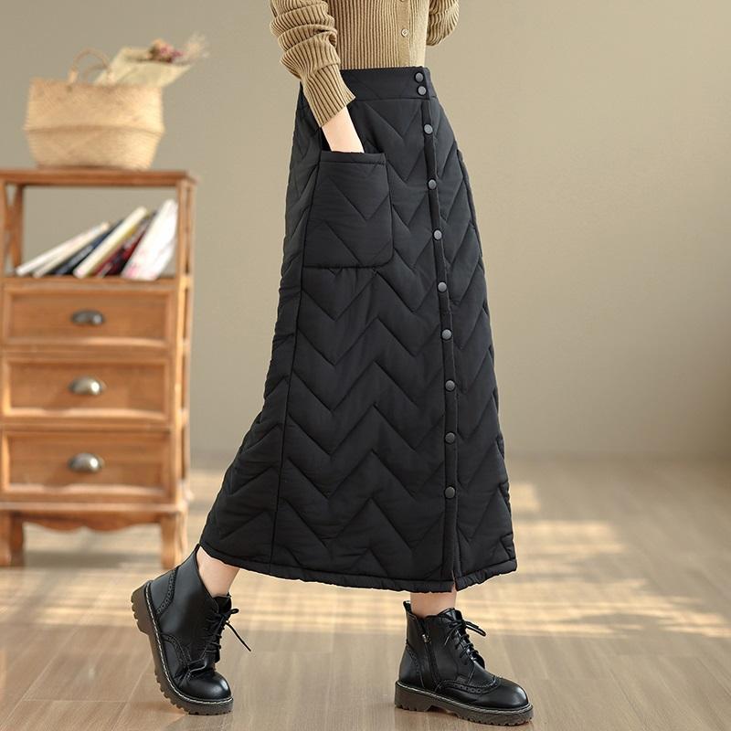 Cotton Padded Plus Size High Waist Vintage Black Spring Autumn Winter Casual Loose Long for Woman Skirts Womens Skirt