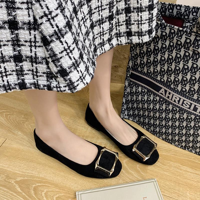 Plus Size Women's Square Toe Loafers with Buckle - Casual Flat Shoes for Spring & Autumn, Size 43