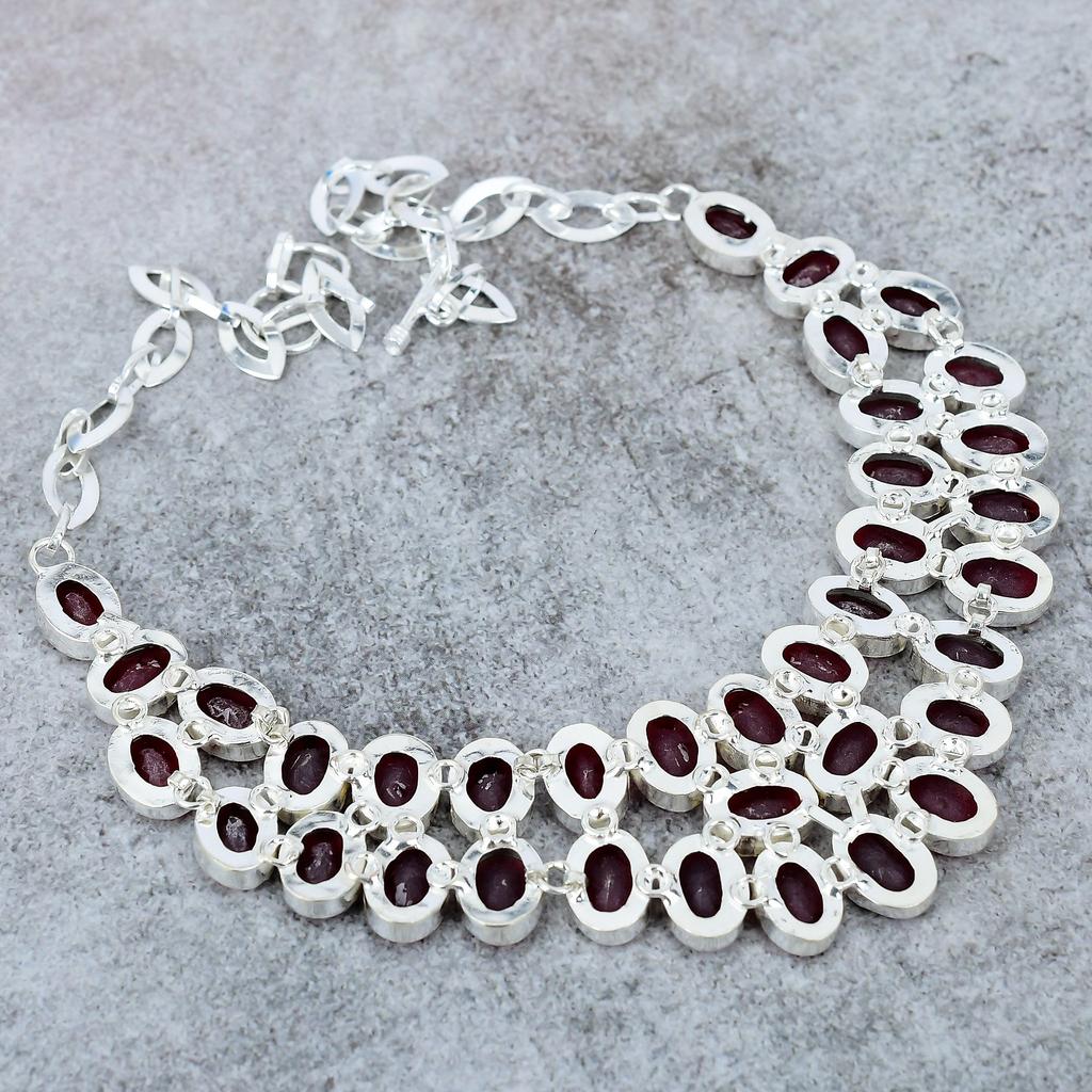Mozambique Garnet Gemstone Handmade 925 Sterling Silver Necklace 18" M-316