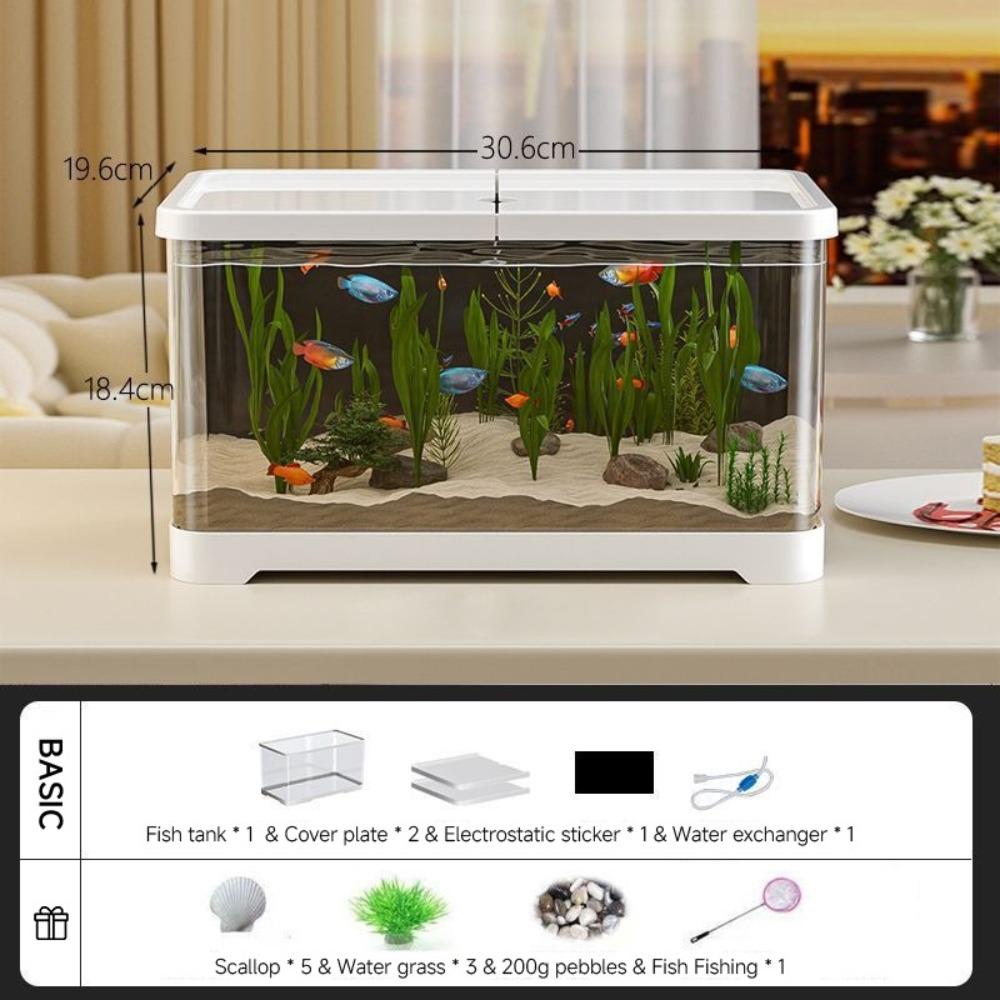 with LED Lighting Fish Tank Clear Desk Aquarium Set Durable Turtle Tank  for Fish Decor