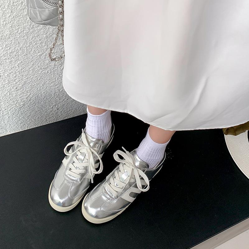 High-end silver Forrest Gump shoes women's summer new Korean flat-soled single shoes lace-up versatile casual German training shoes