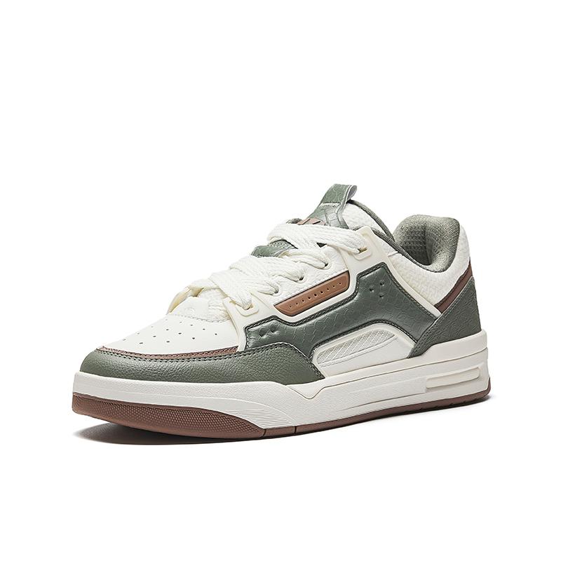 Anta Synthetic Leather Low Top Skateboard Shoes Men's Ivory White/Plain Green/Eagle Brown 112618043-3