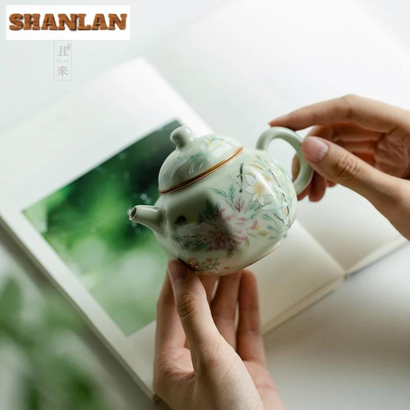 Antique Secret Yellow Ru Kiln Teapot Luxury Flower and Bird Pot Tea Brewing Kettle Cha Kung Fu Teaware Drinkware Supplies Craft
