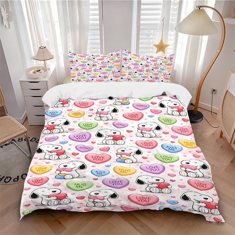 3Pcs Snoopy Hearts Love Kiss Bedding Sets For All Sizes New 3D Printed Bed Cover Comforter Duvet Cover Pillowcase Bedroom Decoration