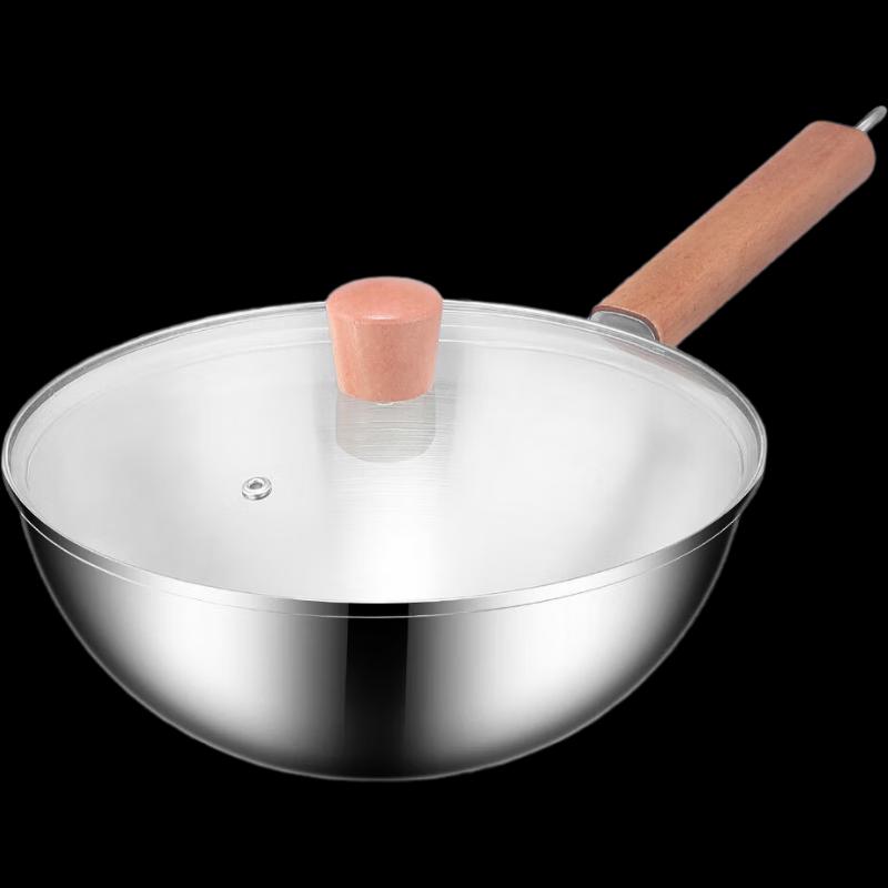 ZISIZ 316 Stainless Steel Flat-Bottom Wok with Lid