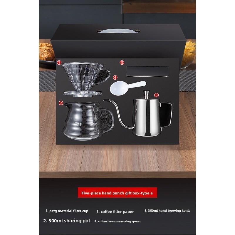 Gift Set of Pour-over Coffee Maker and Accessories - Coffee Utensils with 5-piece Filter Set