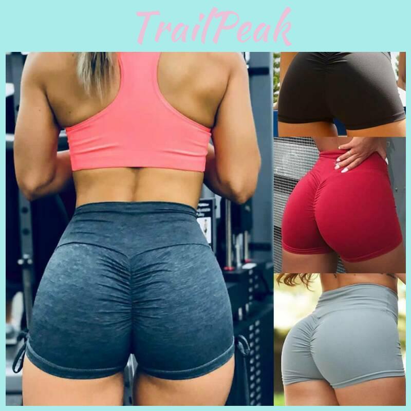Hüfthoch Damen Yoga Shorts Push Up Gerafft Sport Hotpants Lässig Workout Fitnessstudio