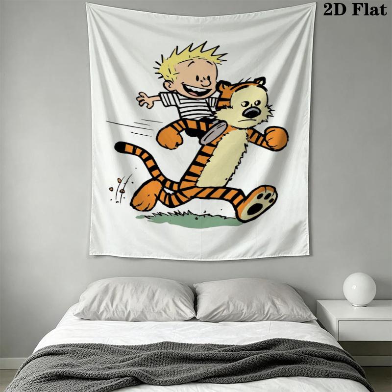 Calvin and Hobbes Wall Tapestry Aesthetic Wall Hanging Printed Fabric Blanket Decorative Tapestries for Bedroom Living Room Home Decor